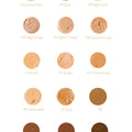 All 15 shades of cream foundation. 00 natural fair, 01 fair, 02 light sand, 02.5 light beige, 03 golden beige, 03.5 natural beige, 04 sand, 05 beige, 05.5 dark beige, 06 dark sand, 07 tan, 08 golden brown, 09 reddish brown, 10 reddish dark brown, 11 dark brown