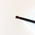 A small, semi-dense brush. The brush is black and the bristles are a dark brown.